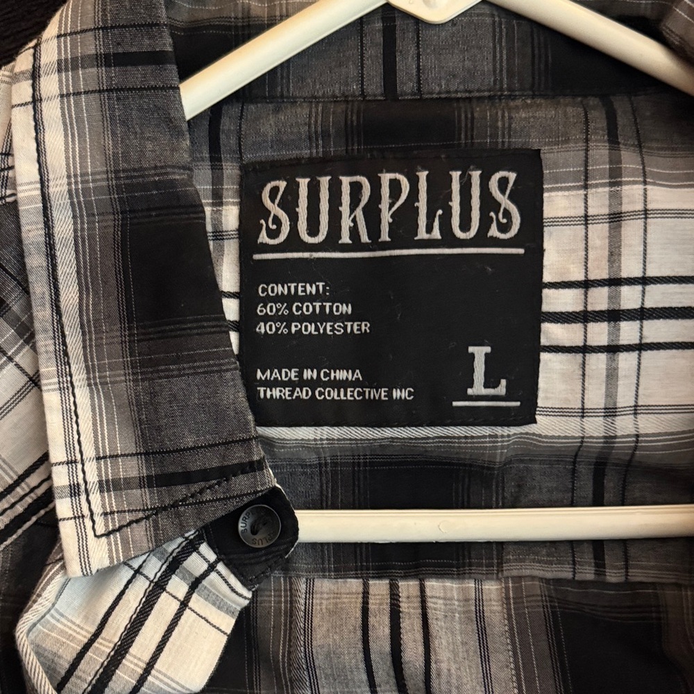 Surplus Men’s Black & Gray Plaid Button-Down Shirt - L